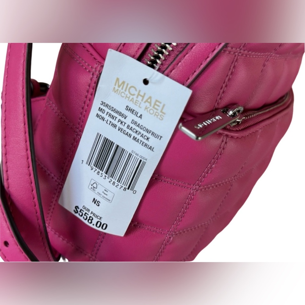 MICHAEL KORS SHEILA MEDIUM FRONT POCKET BACKPACK QUILTED DRAGONFRUIT - Picture 6 of 10